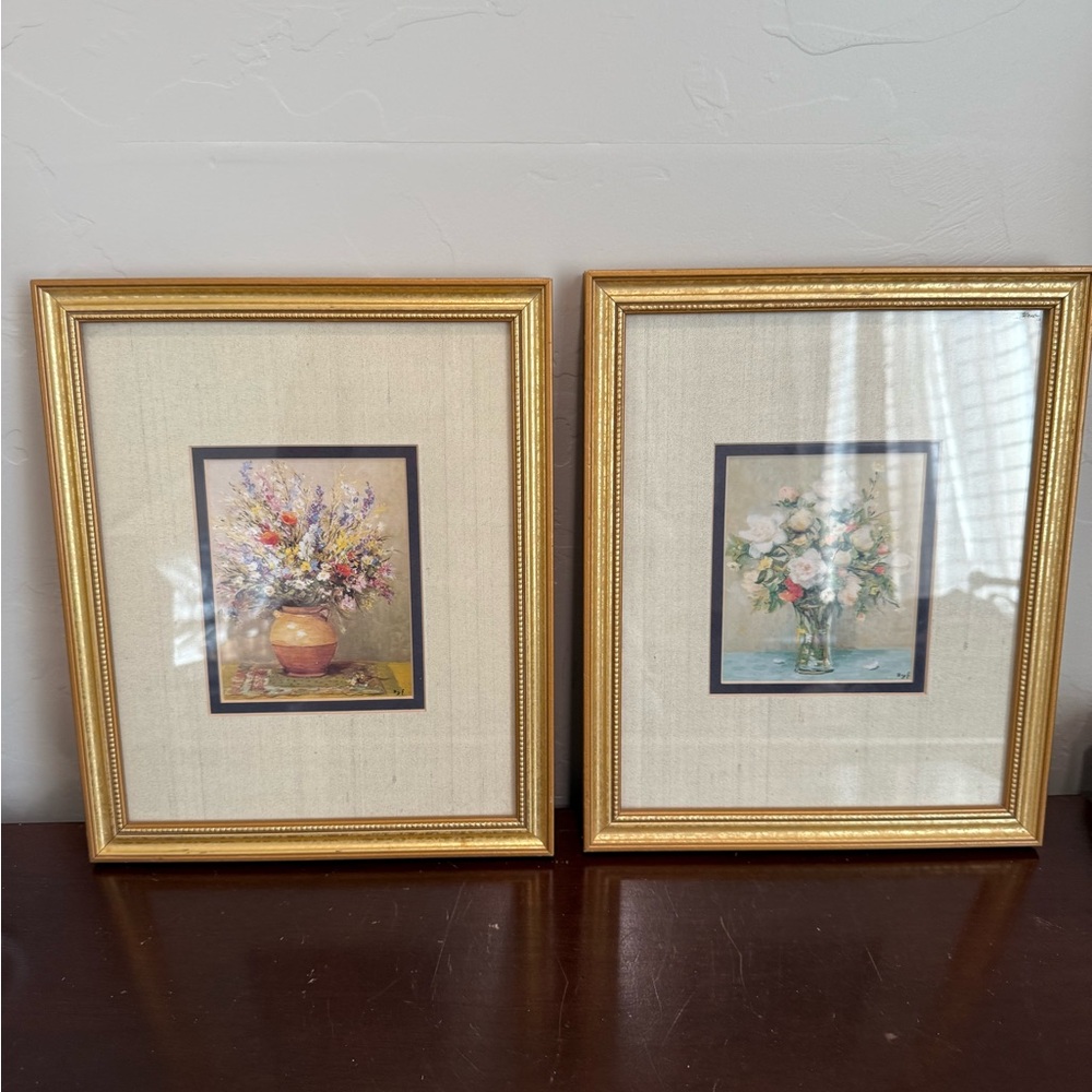 Set Of Two Vintage Marcel Dyf Framed Floral Prints 9x11”